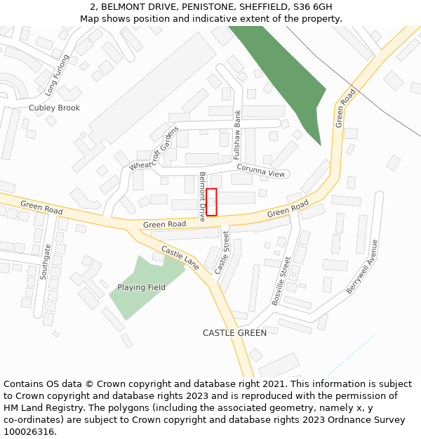 2, BELMONT DRIVE, PENISTONE, SHEFFIELD, S36 6GH: Location map and indicative extent of plot