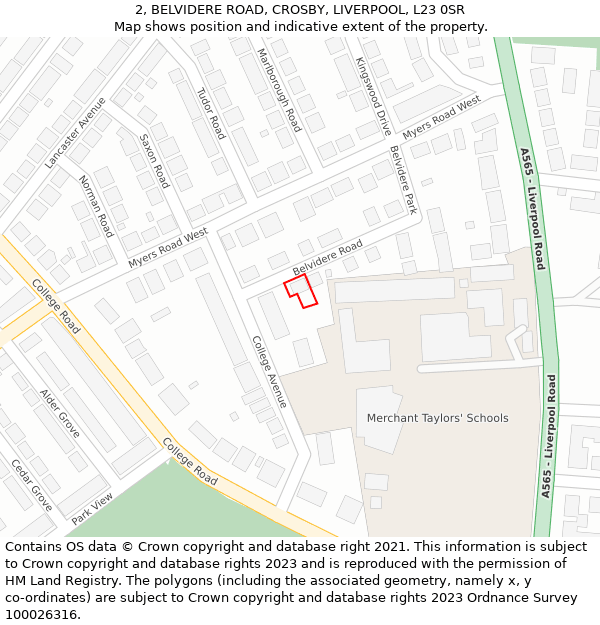 2, BELVIDERE ROAD, CROSBY, LIVERPOOL, L23 0SR: Location map and indicative extent of plot