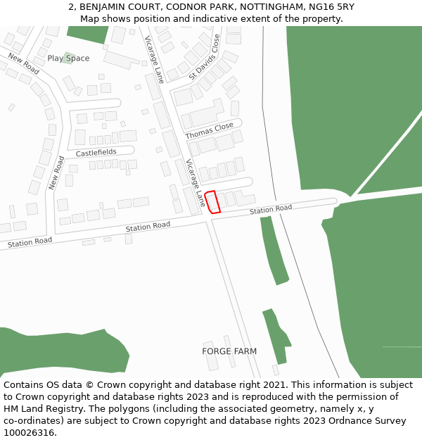 2, BENJAMIN COURT, CODNOR PARK, NOTTINGHAM, NG16 5RY: Location map and indicative extent of plot