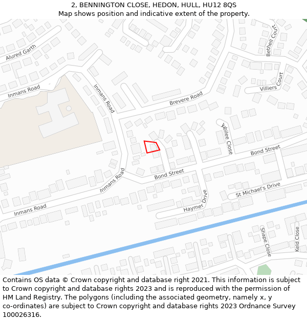 2, BENNINGTON CLOSE, HEDON, HULL, HU12 8QS: Location map and indicative extent of plot