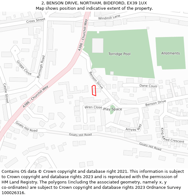 2, BENSON DRIVE, NORTHAM, BIDEFORD, EX39 1UX: Location map and indicative extent of plot