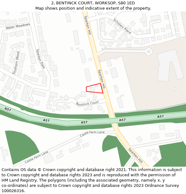 2, BENTINCK COURT, WORKSOP, S80 1ED: Location map and indicative extent of plot