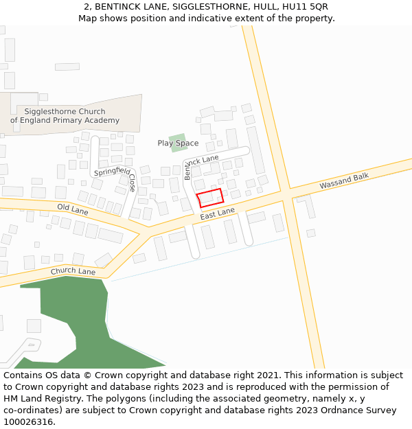 2, BENTINCK LANE, SIGGLESTHORNE, HULL, HU11 5QR: Location map and indicative extent of plot