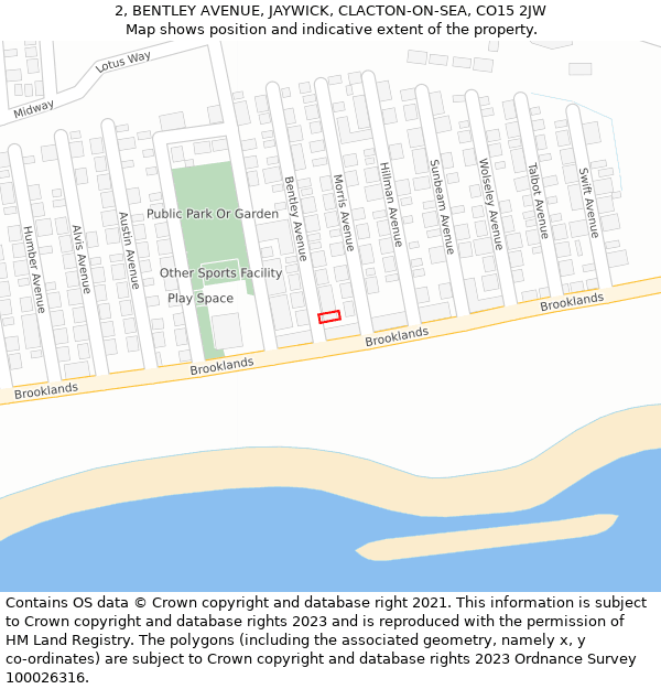 2, BENTLEY AVENUE, JAYWICK, CLACTON-ON-SEA, CO15 2JW: Location map and indicative extent of plot