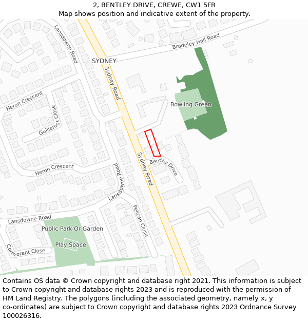 2, BENTLEY DRIVE, CREWE, CW1 5FR: Location map and indicative extent of plot