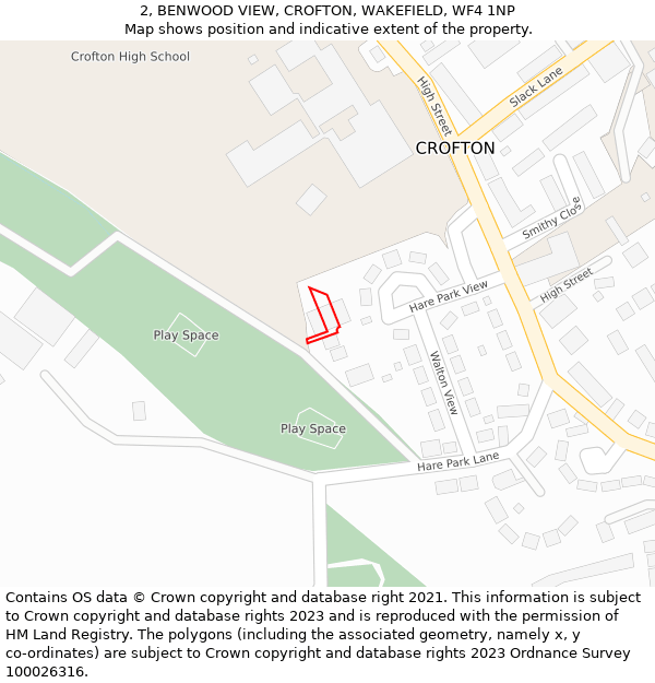 2, BENWOOD VIEW, CROFTON, WAKEFIELD, WF4 1NP: Location map and indicative extent of plot