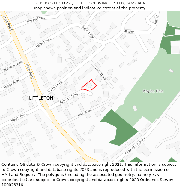 2, BERCOTE CLOSE, LITTLETON, WINCHESTER, SO22 6PX: Location map and indicative extent of plot
