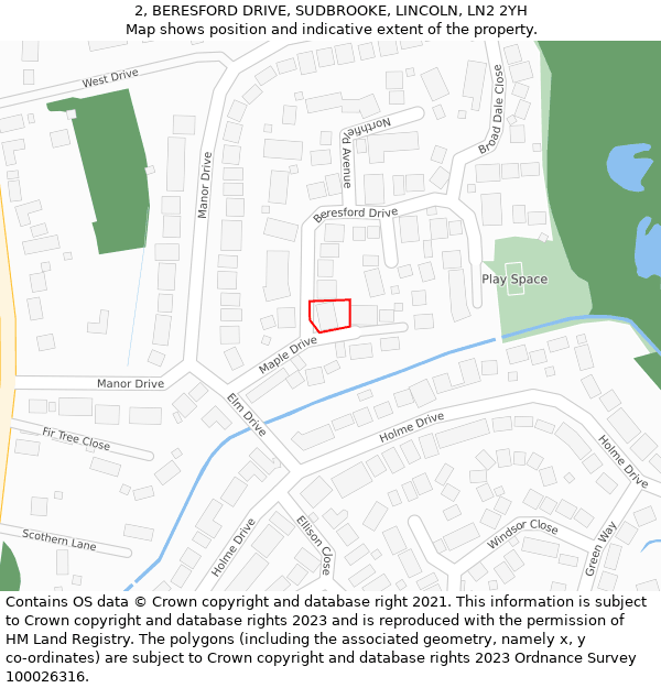2, BERESFORD DRIVE, SUDBROOKE, LINCOLN, LN2 2YH: Location map and indicative extent of plot