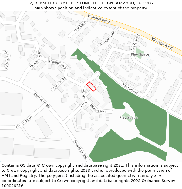 2, BERKELEY CLOSE, PITSTONE, LEIGHTON BUZZARD, LU7 9FG: Location map and indicative extent of plot