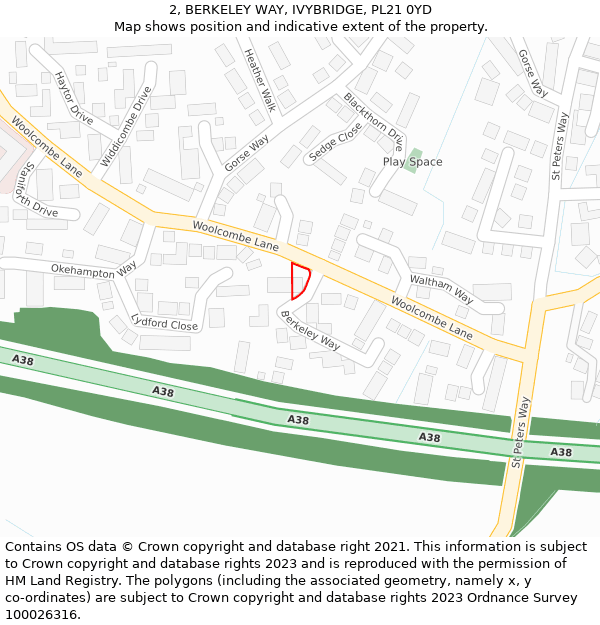 2, BERKELEY WAY, IVYBRIDGE, PL21 0YD: Location map and indicative extent of plot