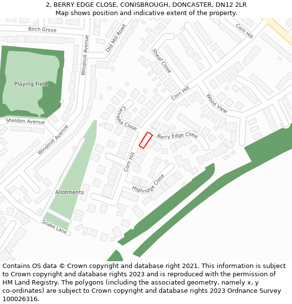 2, BERRY EDGE CLOSE, CONISBROUGH, DONCASTER, DN12 2LR: Location map and indicative extent of plot