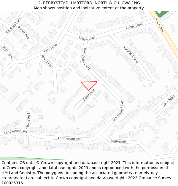 2, BERRYSTEAD, HARTFORD, NORTHWICH, CW8 1NG: Location map and indicative extent of plot