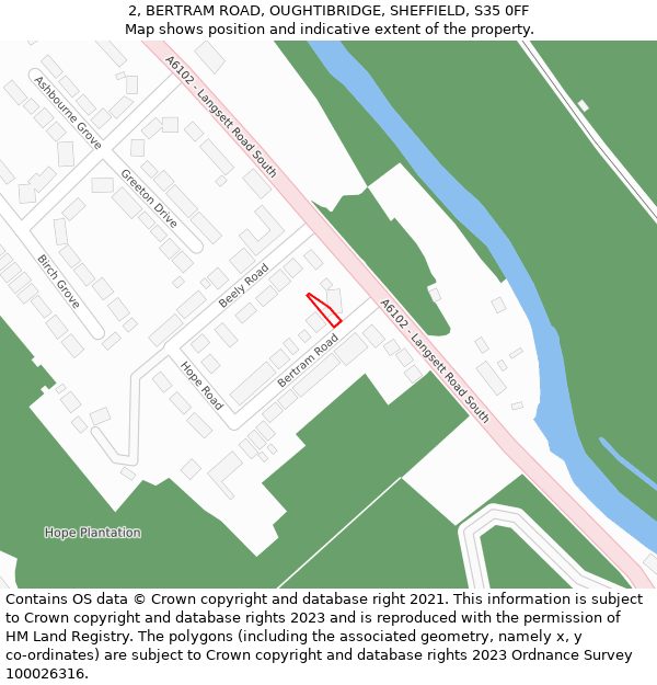 2, BERTRAM ROAD, OUGHTIBRIDGE, SHEFFIELD, S35 0FF: Location map and indicative extent of plot