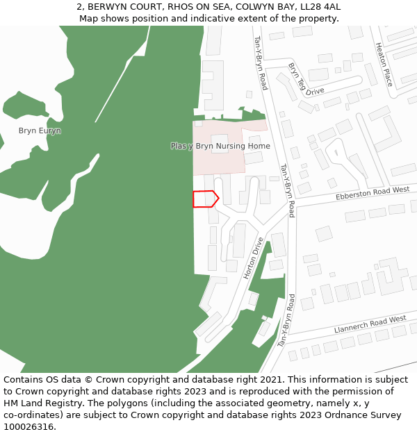 2, BERWYN COURT, RHOS ON SEA, COLWYN BAY, LL28 4AL: Location map and indicative extent of plot