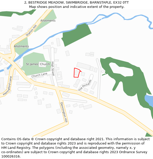 2, BESTRIDGE MEADOW, SWIMBRIDGE, BARNSTAPLE, EX32 0TT: Location map and indicative extent of plot