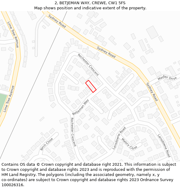 2, BETJEMAN WAY, CREWE, CW1 5FS: Location map and indicative extent of plot