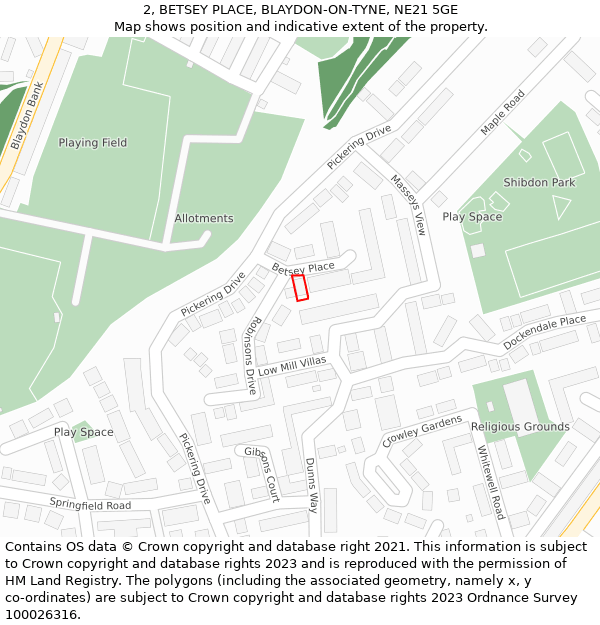 2, BETSEY PLACE, BLAYDON-ON-TYNE, NE21 5GE: Location map and indicative extent of plot