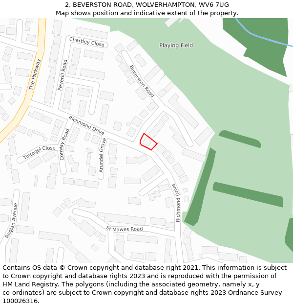 2, BEVERSTON ROAD, WOLVERHAMPTON, WV6 7UG: Location map and indicative extent of plot