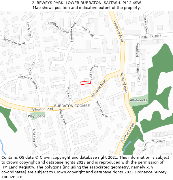 2, BEWEYS PARK, LOWER BURRATON, SALTASH, PL12 4SW: Location map and indicative extent of plot