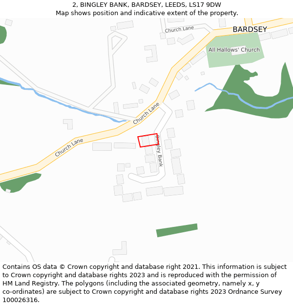 2, BINGLEY BANK, BARDSEY, LEEDS, LS17 9DW: Location map and indicative extent of plot