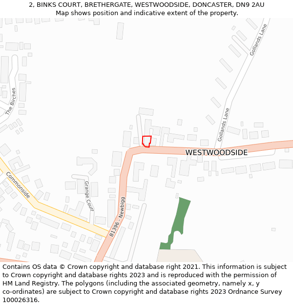 2, BINKS COURT, BRETHERGATE, WESTWOODSIDE, DONCASTER, DN9 2AU: Location map and indicative extent of plot