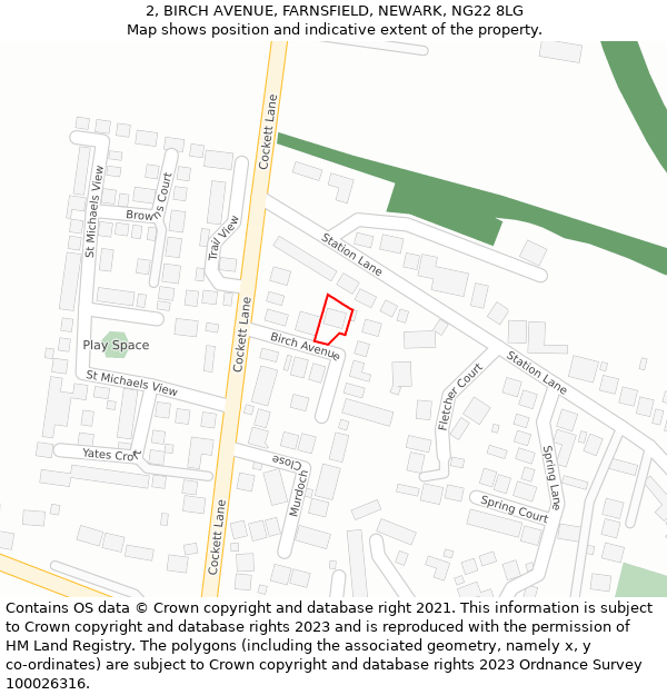 2, BIRCH AVENUE, FARNSFIELD, NEWARK, NG22 8LG: Location map and indicative extent of plot