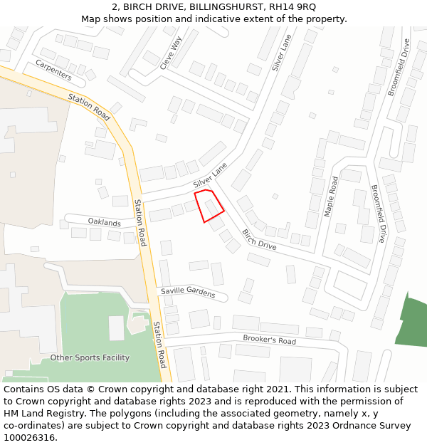 2, BIRCH DRIVE, BILLINGSHURST, RH14 9RQ: Location map and indicative extent of plot
