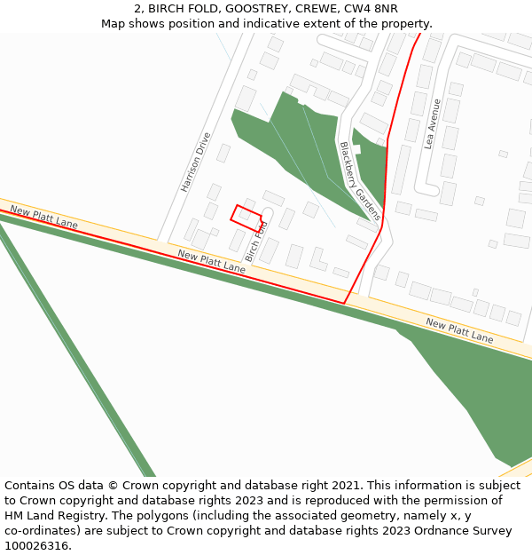 2, BIRCH FOLD, GOOSTREY, CREWE, CW4 8NR: Location map and indicative extent of plot