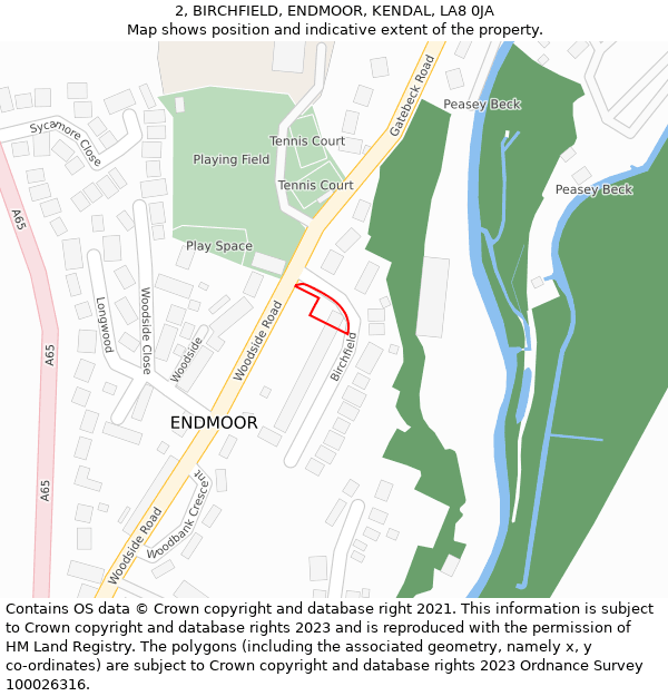 2, BIRCHFIELD, ENDMOOR, KENDAL, LA8 0JA: Location map and indicative extent of plot