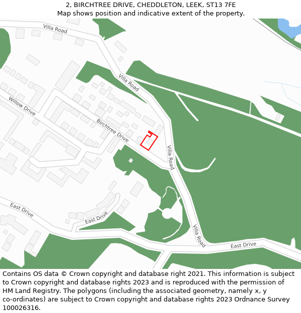 2, BIRCHTREE DRIVE, CHEDDLETON, LEEK, ST13 7FE: Location map and indicative extent of plot