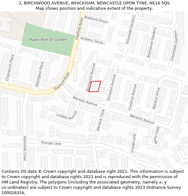 2, BIRCHWOOD AVENUE, WHICKHAM, NEWCASTLE UPON TYNE, NE16 5QS: Location map and indicative extent of plot