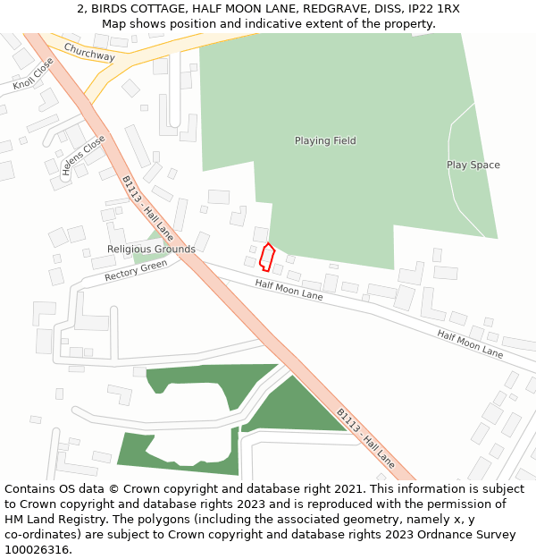 2, BIRDS COTTAGE, HALF MOON LANE, REDGRAVE, DISS, IP22 1RX: Location map and indicative extent of plot