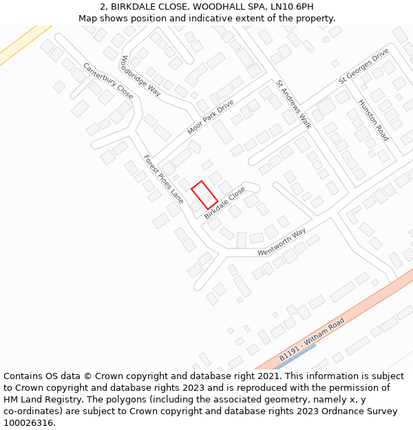 2, BIRKDALE CLOSE, WOODHALL SPA, LN10 6PH: Location map and indicative extent of plot