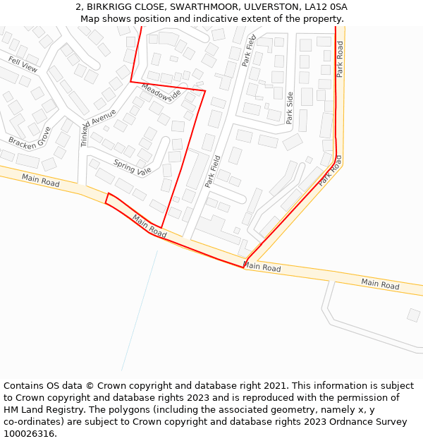 2, BIRKRIGG CLOSE, SWARTHMOOR, ULVERSTON, LA12 0SA: Location map and indicative extent of plot