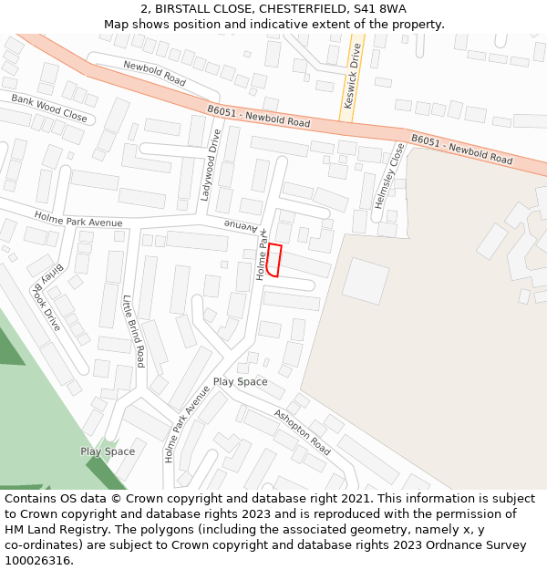 2, BIRSTALL CLOSE, CHESTERFIELD, S41 8WA: Location map and indicative extent of plot