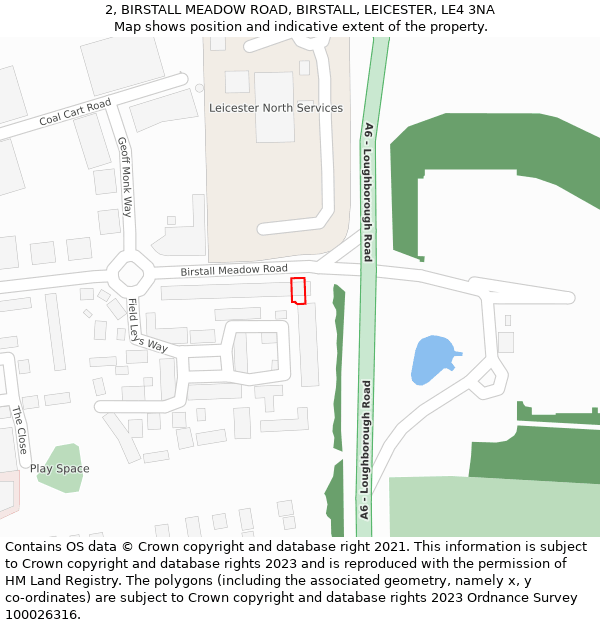 2, BIRSTALL MEADOW ROAD, BIRSTALL, LEICESTER, LE4 3NA: Location map and indicative extent of plot
