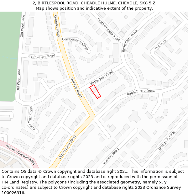 2, BIRTLESPOOL ROAD, CHEADLE HULME, CHEADLE, SK8 5JZ: Location map and indicative extent of plot