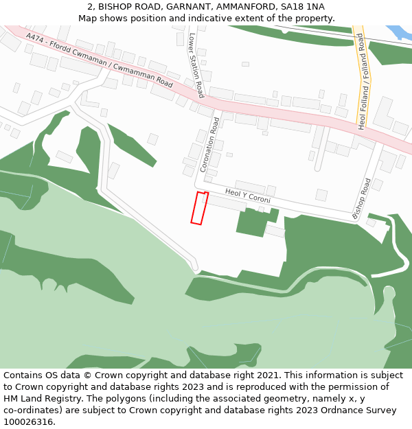 2, BISHOP ROAD, GARNANT, AMMANFORD, SA18 1NA: Location map and indicative extent of plot