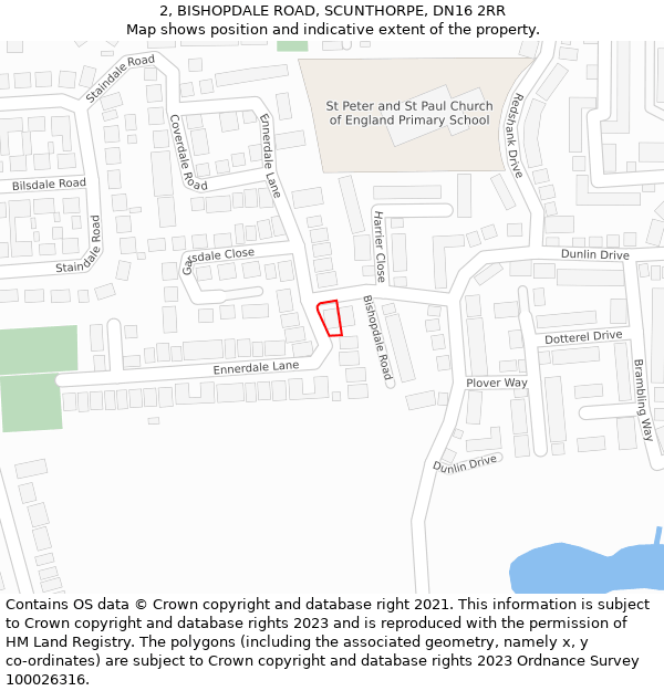 2, BISHOPDALE ROAD, SCUNTHORPE, DN16 2RR: Location map and indicative extent of plot