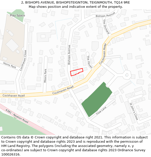 2, BISHOPS AVENUE, BISHOPSTEIGNTON, TEIGNMOUTH, TQ14 9RE: Location map and indicative extent of plot