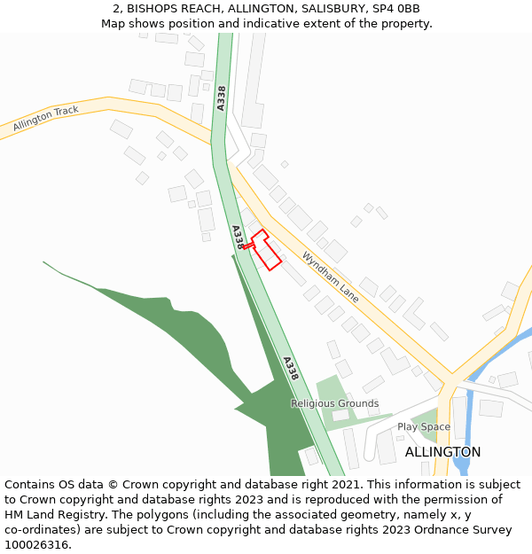 2, BISHOPS REACH, ALLINGTON, SALISBURY, SP4 0BB: Location map and indicative extent of plot