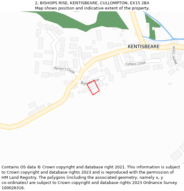 2, BISHOPS RISE, KENTISBEARE, CULLOMPTON, EX15 2BA: Location map and indicative extent of plot