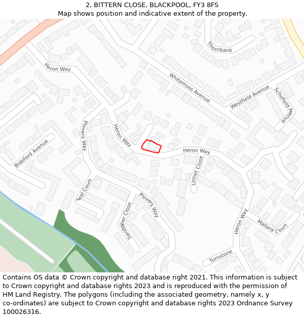 2, BITTERN CLOSE, BLACKPOOL, FY3 8FS: Location map and indicative extent of plot