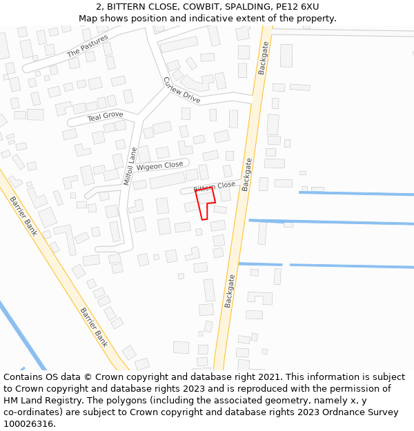 2, BITTERN CLOSE, COWBIT, SPALDING, PE12 6XU: Location map and indicative extent of plot