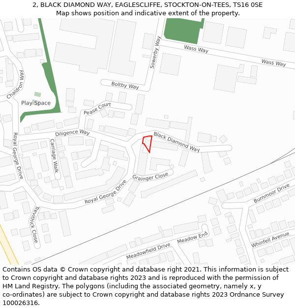 2, BLACK DIAMOND WAY, EAGLESCLIFFE, STOCKTON-ON-TEES, TS16 0SE: Location map and indicative extent of plot