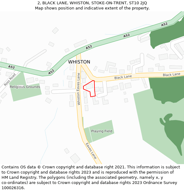 2, BLACK LANE, WHISTON, STOKE-ON-TRENT, ST10 2JQ: Location map and indicative extent of plot