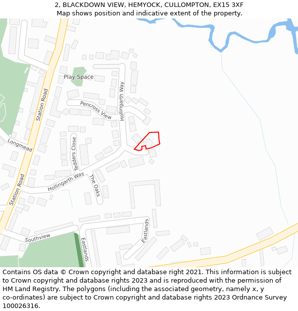 2, BLACKDOWN VIEW, HEMYOCK, CULLOMPTON, EX15 3XF: Location map and indicative extent of plot