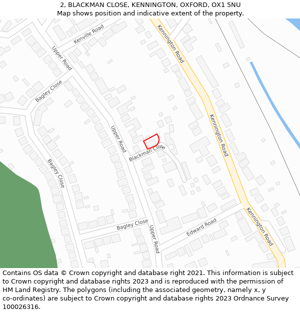 2, BLACKMAN CLOSE, KENNINGTON, OXFORD, OX1 5NU: Location map and indicative extent of plot