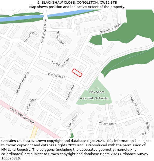 2, BLACKSHAW CLOSE, CONGLETON, CW12 3TB: Location map and indicative extent of plot