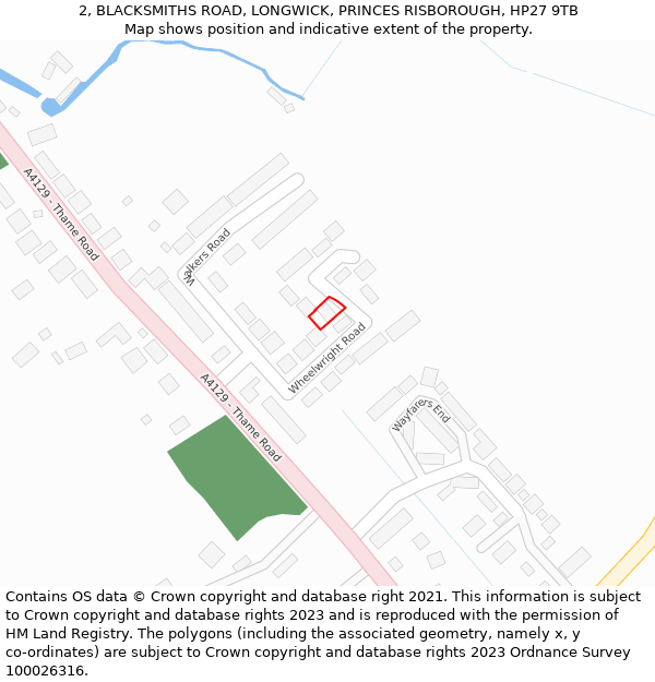 2, BLACKSMITHS ROAD, LONGWICK, PRINCES RISBOROUGH, HP27 9TB: Location map and indicative extent of plot